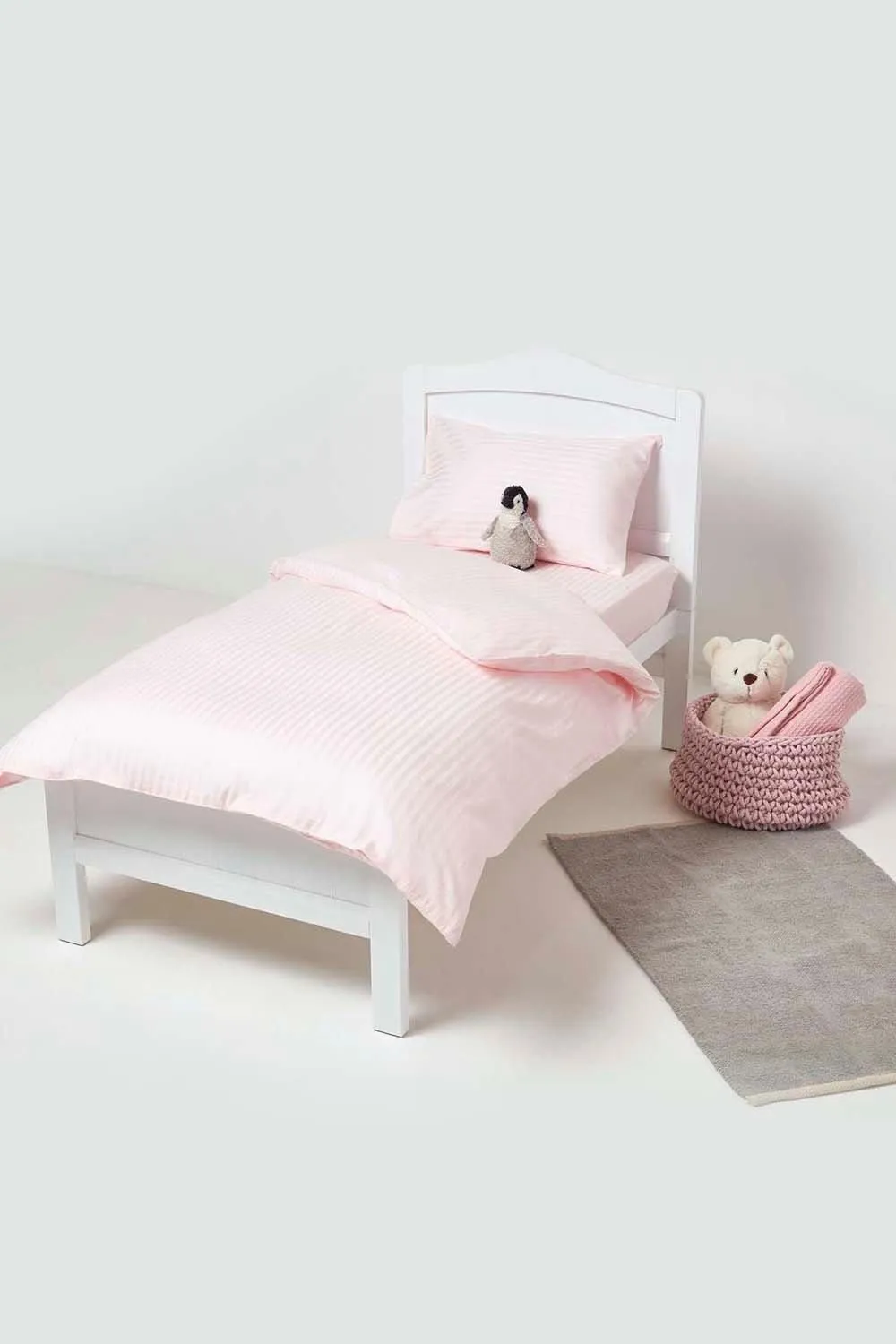 Homescapes Cotton Stripe Fitted Cot Sheets 330 Thread Count, 2 Pack in Pink 2