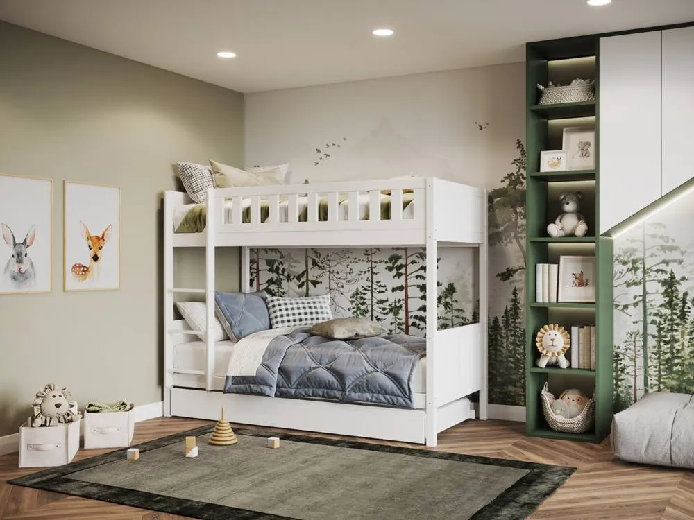 Flair Bea Wooden Bunk Bed with Trundle in White 3