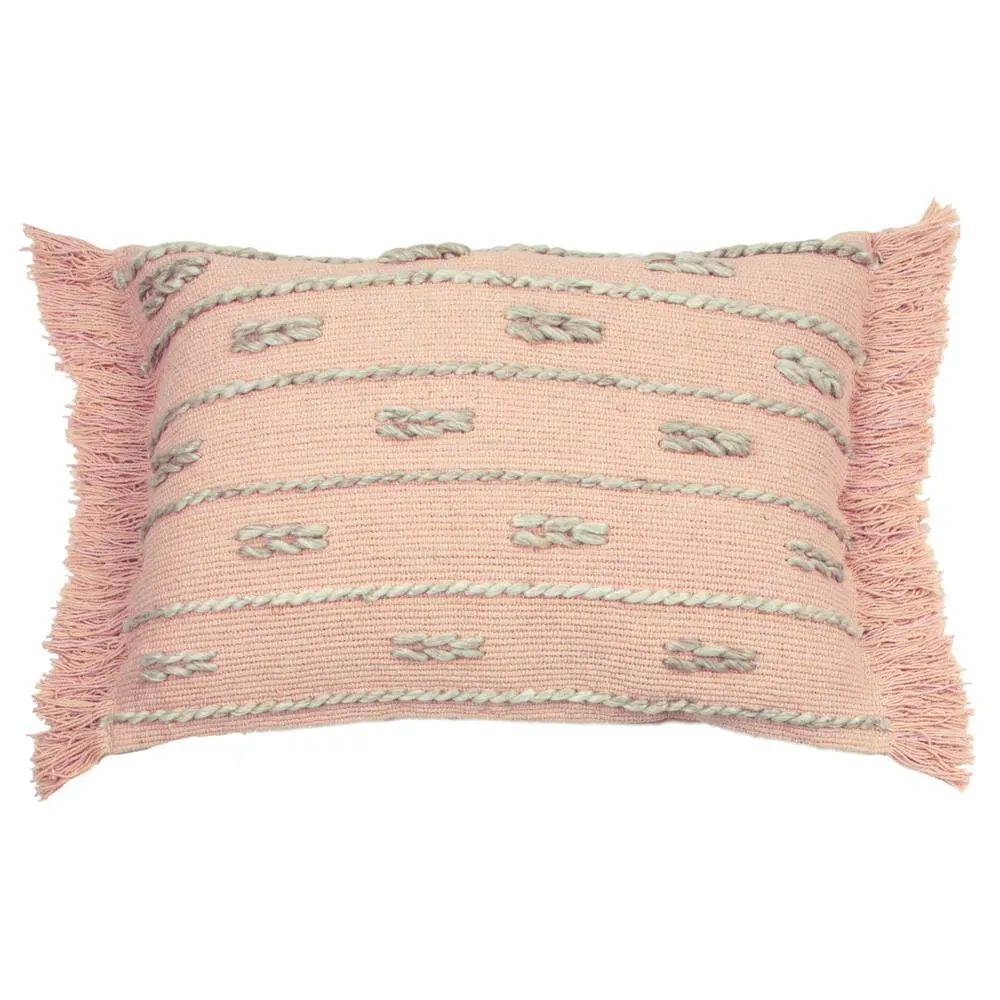 Furn Sigrid Yarn Tasselled Cushion in Light Pink