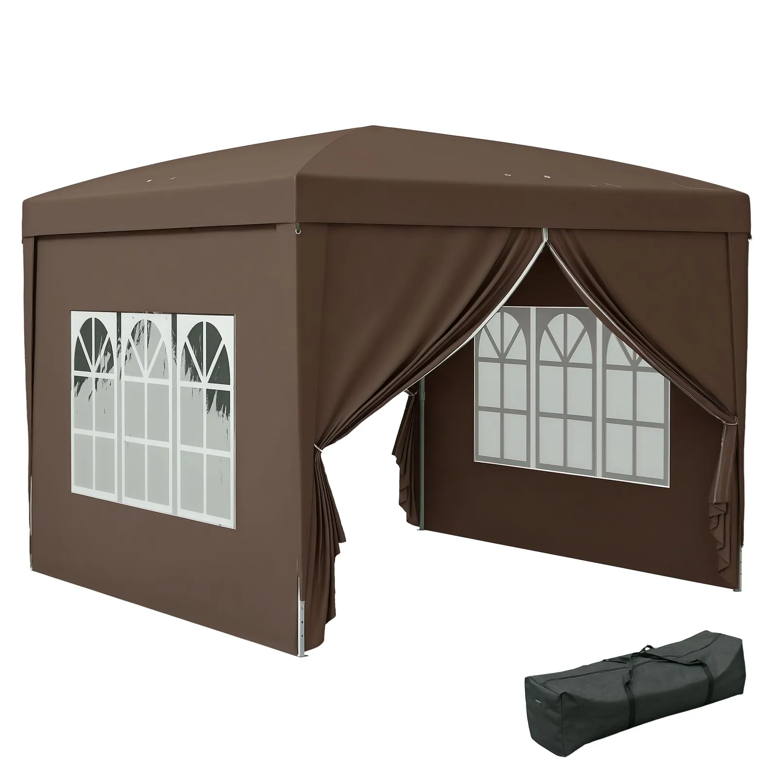 OUTSUNNY 3mx3m Pop Up Gazebo Party Tent Canopy Marquee with Storage Bag in Brown 2