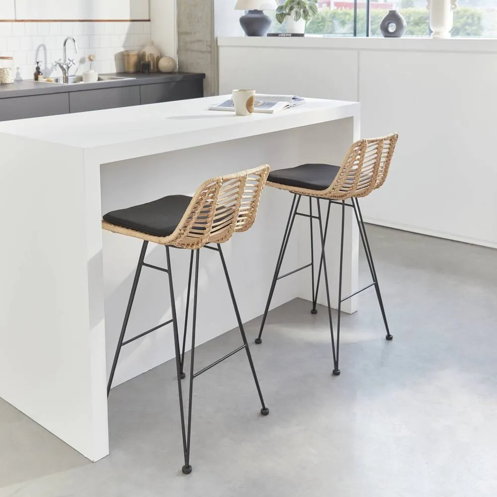 sweeek Pair of rattan bar stools 67cm in Black 6