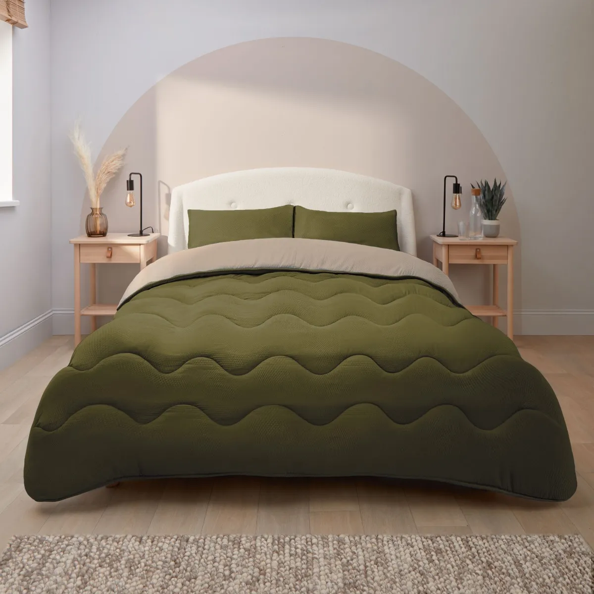 Silentnight Seersucker Coverless Duvet And Pillowcase Set - 10.5 Tog - Olive/Natural - Single