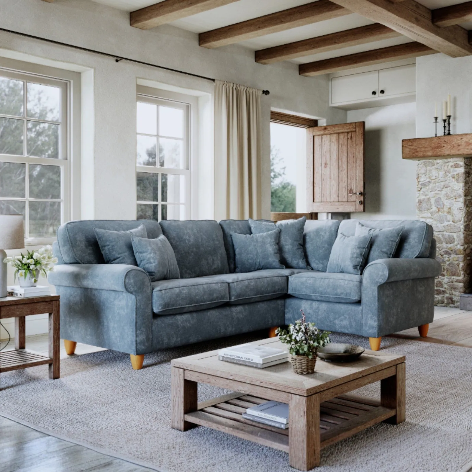 The Great Sofa Company Flora 2 Corner 1 Sofa Glory Steel in Dark Blue