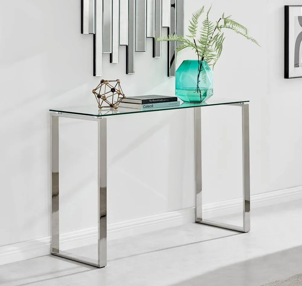 FurnitureboxUK Miami Chrome Metal & Glass Console Coffee End Side Table Set in Silver 4