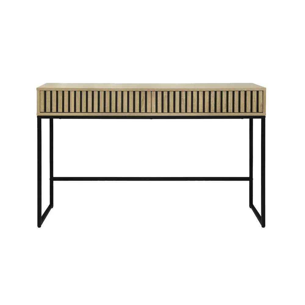 sweeek 120cm contemporary console in grooved wood effect in Beige 3