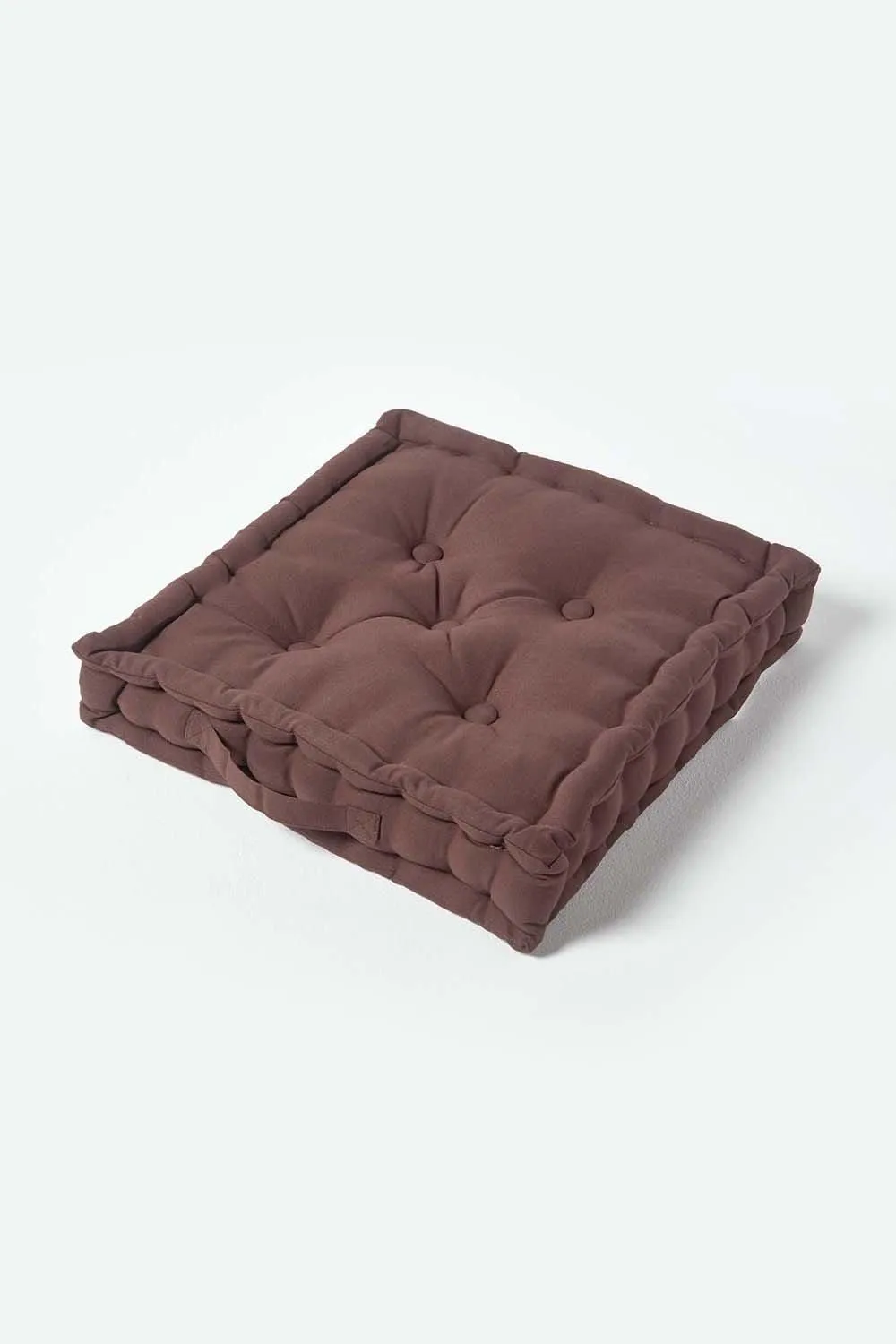 Homescapes Plain Cotton Floor Cushion in Chocolate 1