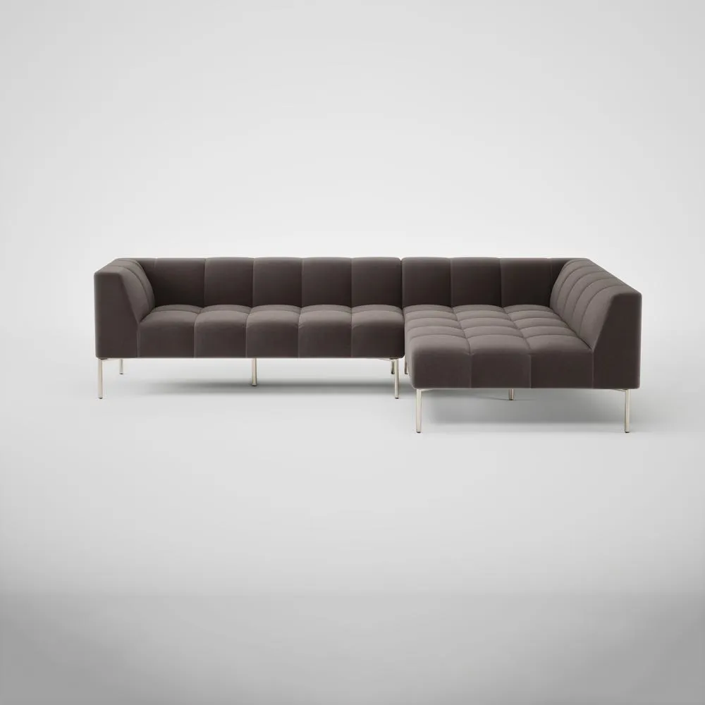 Heal's Quadro Right Hand Facing Chase Sofa Nobilis Velvet Sable Stainless Steel Feet 2