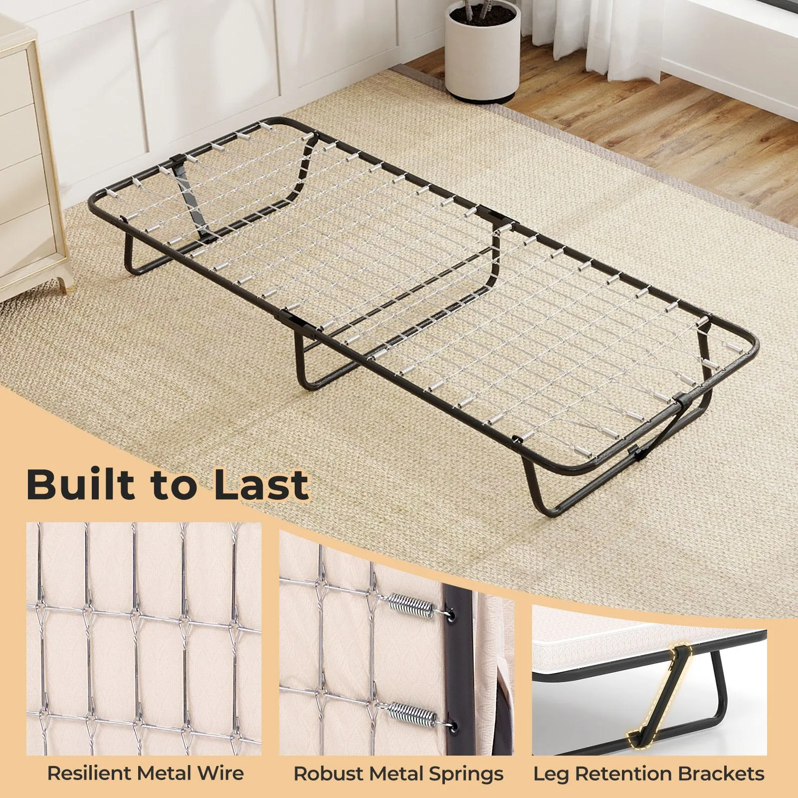 Costway 190 x 80 cm Folding Bed Portable Guest Bed with Mattress in Beige 5