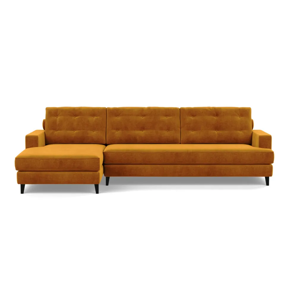 Heal's Mistral Left Hand Facing Corner Sofa Smart Luxe Velvet Cognac Black