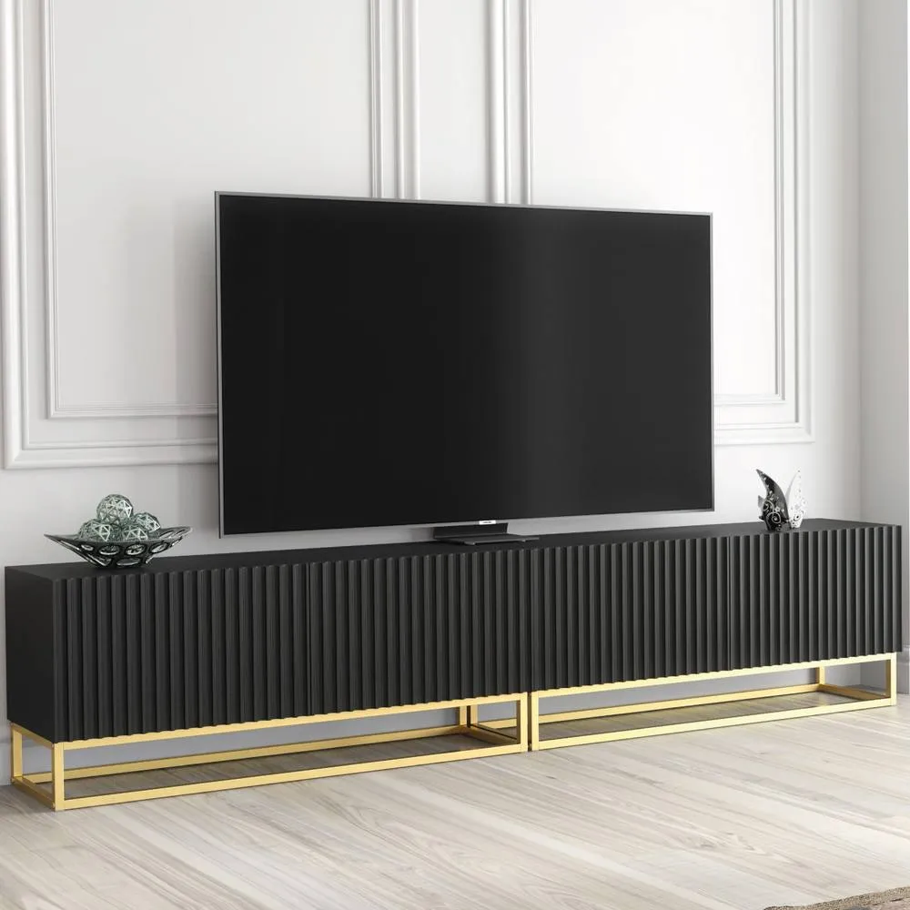 Creative Furniture Ripple Duo TV Unit 200cm - Black with Fluted Doors 6