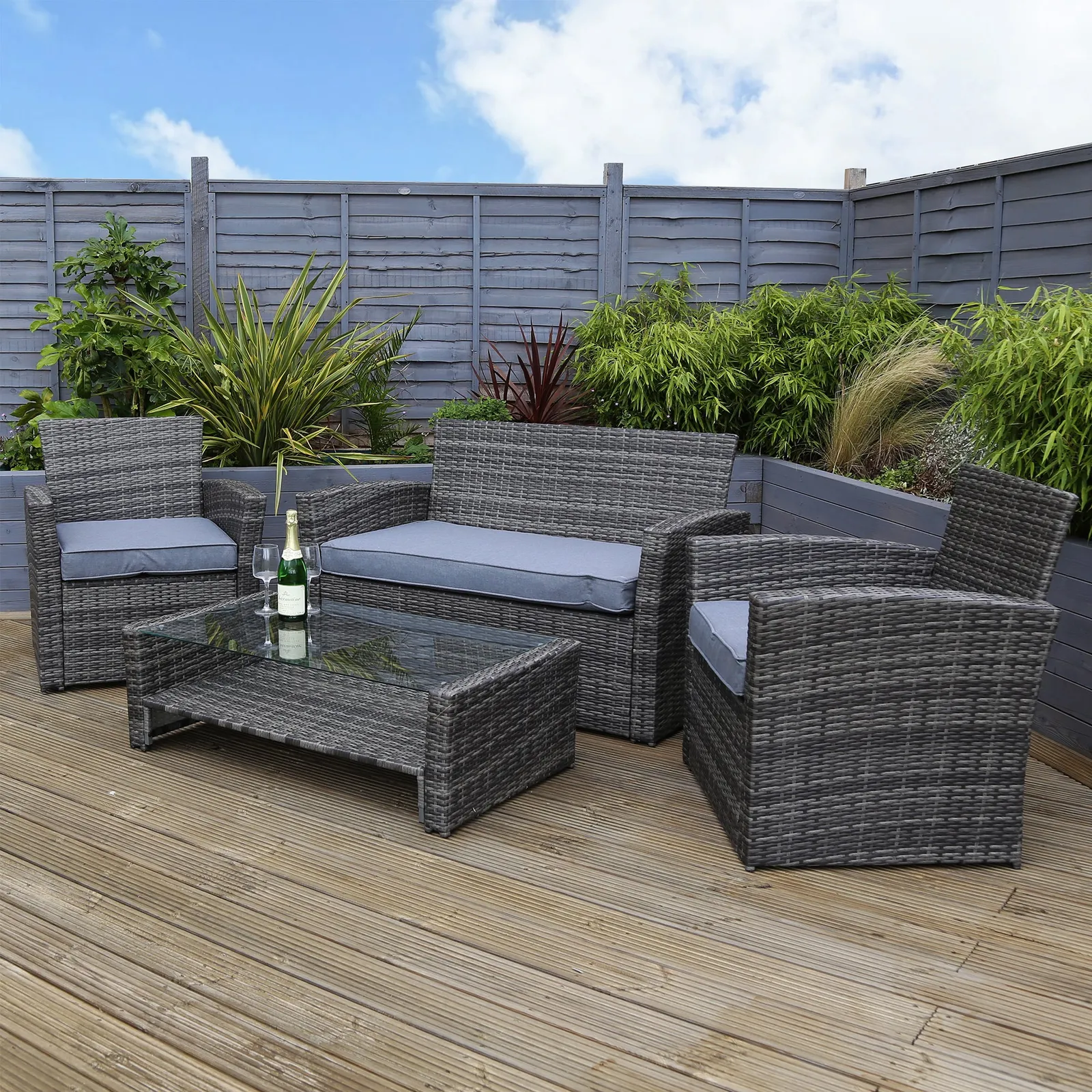 Rattan 4 Seater Grey Lounge Set Grey