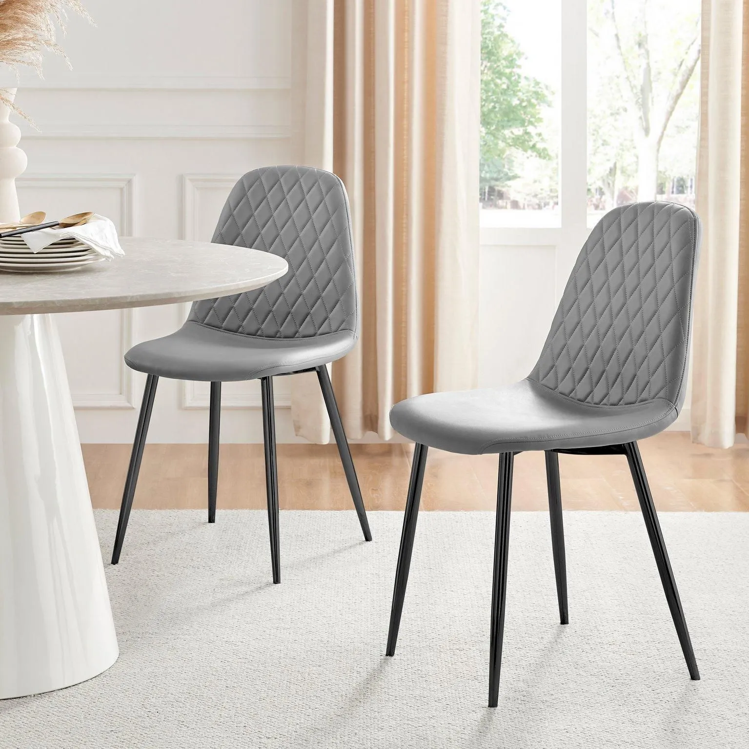 FurnitureboxUK 2x Corona Black Leg Faux Leather Dining Chair in Grey