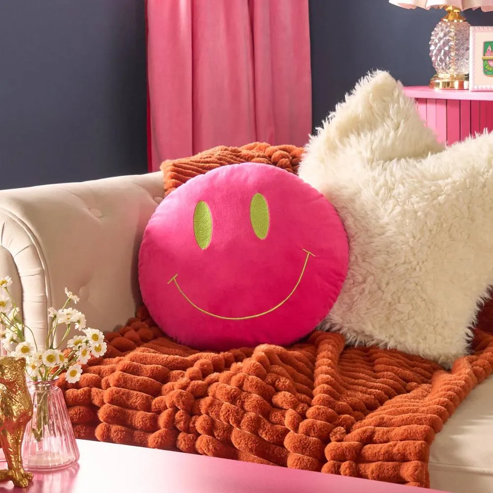 OHS Smiley Face Decorative Scatter Cushion Throw Pillow in Pink