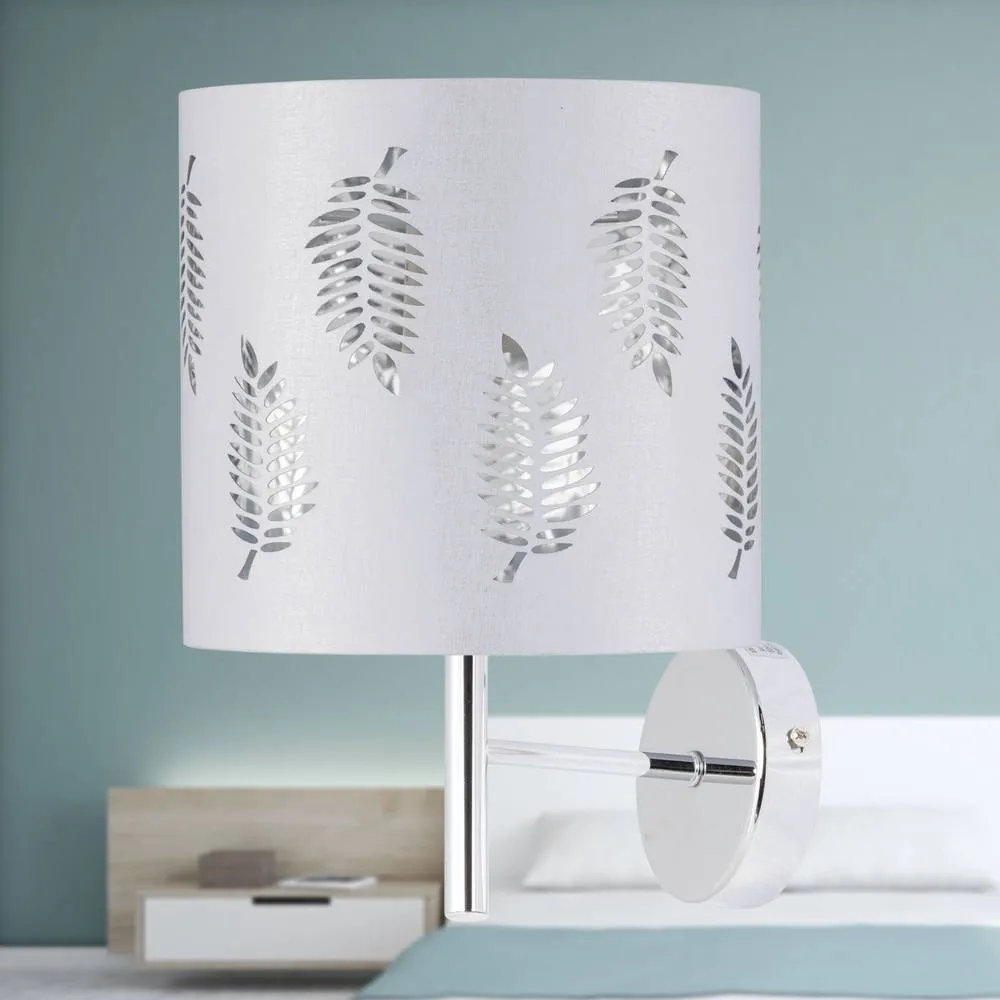 First Choice Lighting Set of 2 Brea - Chrome Wall Lights with White Fern Shades in Silver 4