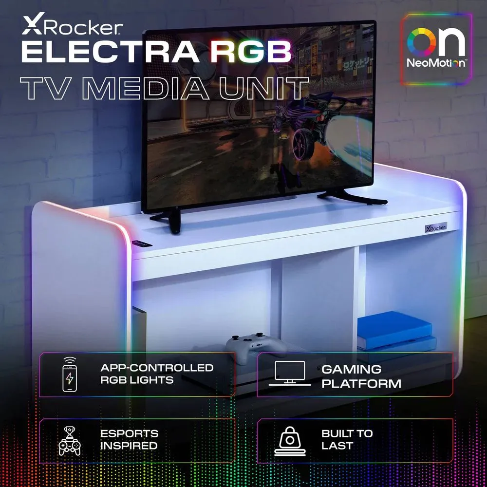 X Rocker Electra TV Unit for up to 42" TV's, Shelves & LED Lights in White 2