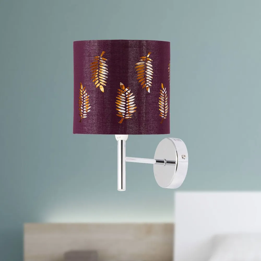 First Choice Lighting Set of 2 Brea - Chrome Wall Lights with Burgundy Fern Shades in Silver 3