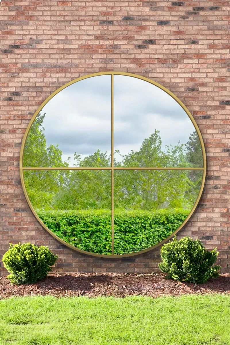 MirrorOutlet Gold Large Circular Window Metal Garden Wall Mirror (200x200cm) 2