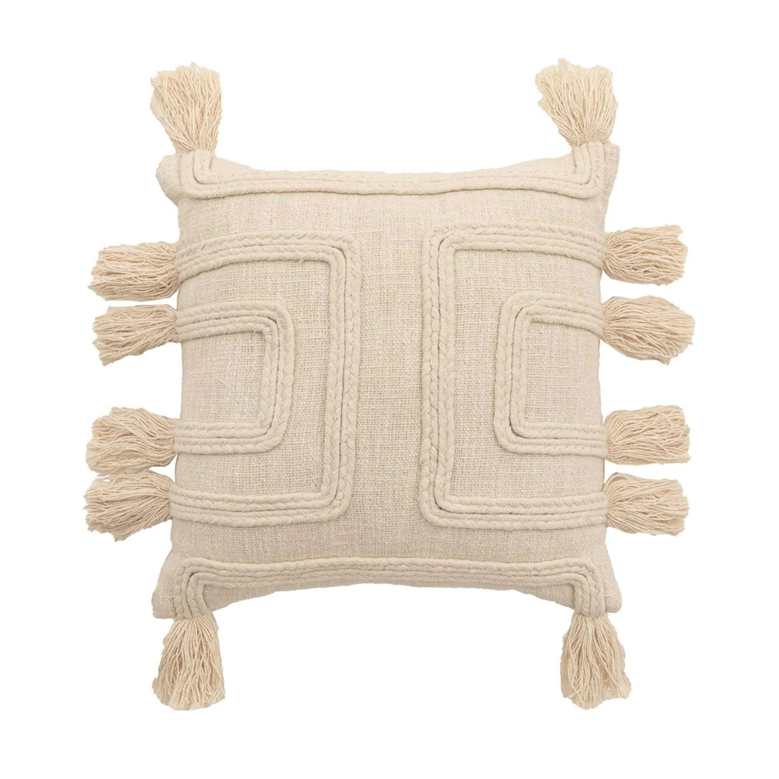 Woven Pleated Cushion, Square, Neutral Cotton | Barker & Stonehouse