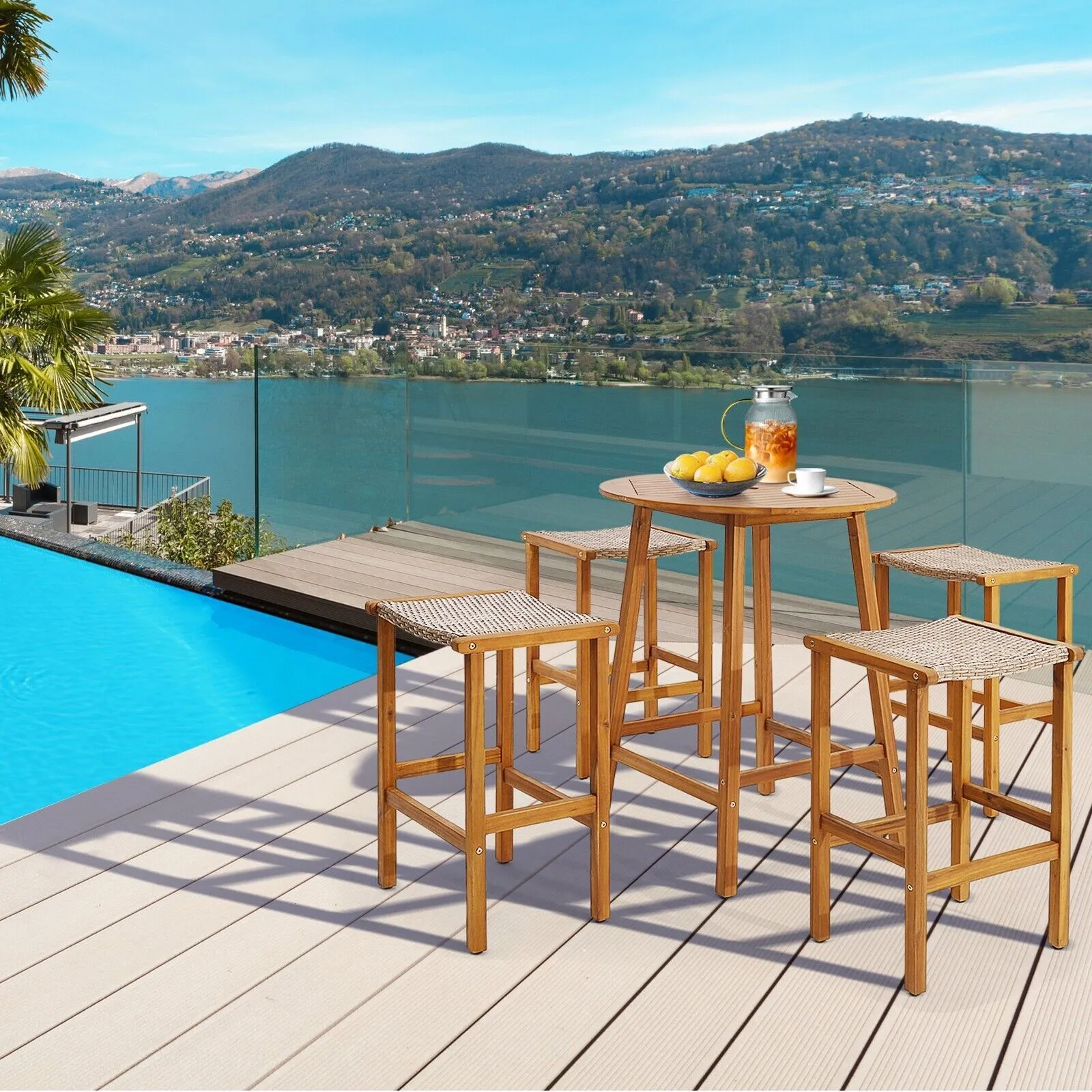 Costway Set of 2 Outdoor Bar Stools 76cm Bar Height Chairs Patio High Stools Set in Brown 5
