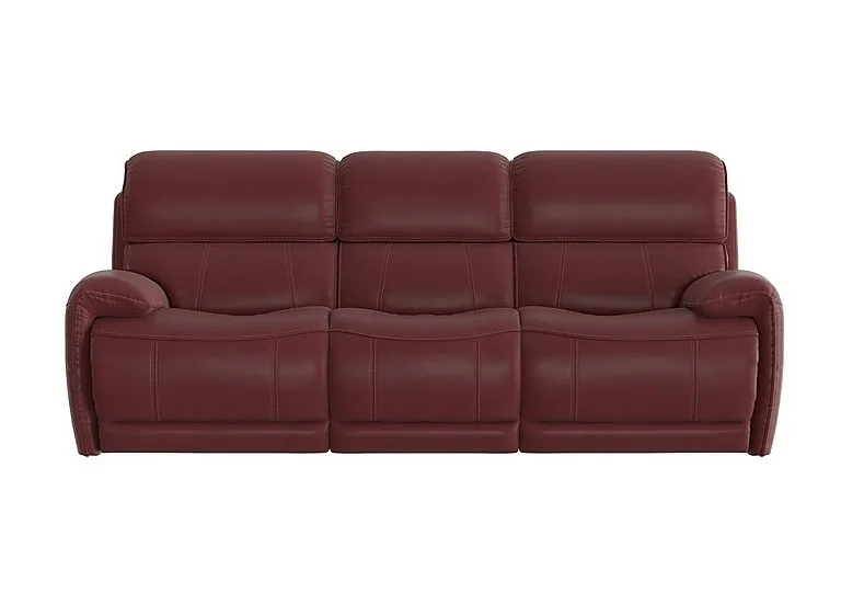 Link 3 Seater Leather Power Recliner Sofa with Power Headrests - BV Deep Red
