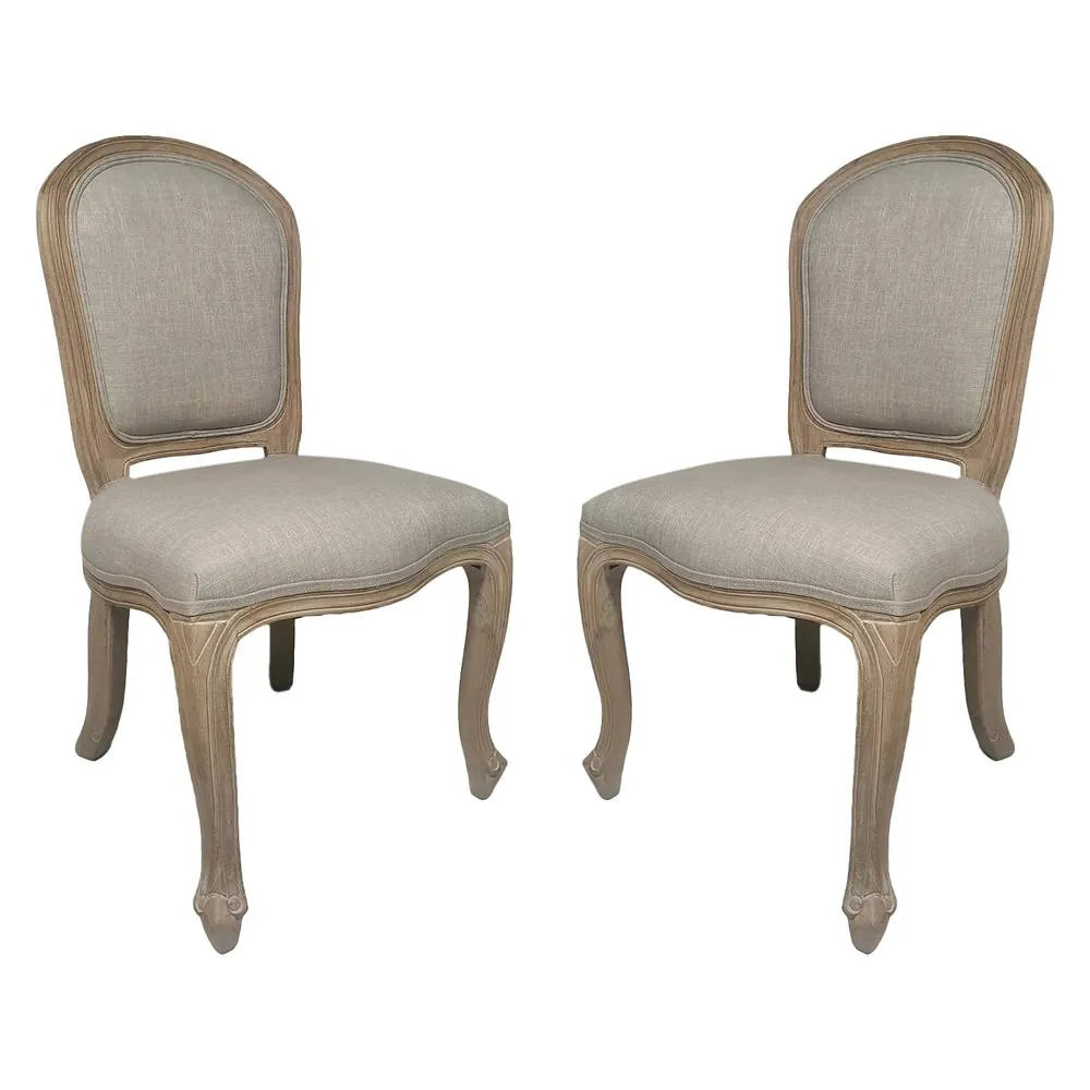 Dibor 4 Set Vintage Linen Solid Wood Frame Home Furniture Dining Chairs in Grey 2