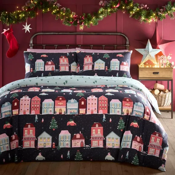 Fusion Christmas Houses Polycotton Duvet Cover & Pillowcase Set 1