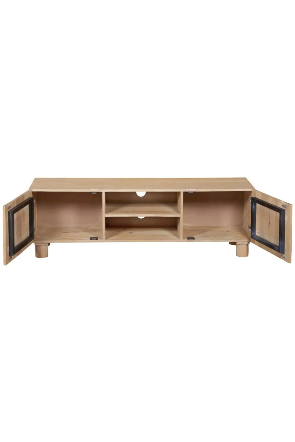 IH Design Yealmpton Fluted Mango Wood TV Cabinet with Shelf in Brown 4