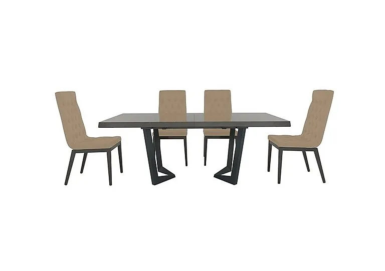 Palazzo 200cm Extending Dining Table in Silver Birch with 4 Capitonne Buttoned Chairs - Scarlet Dark Grey