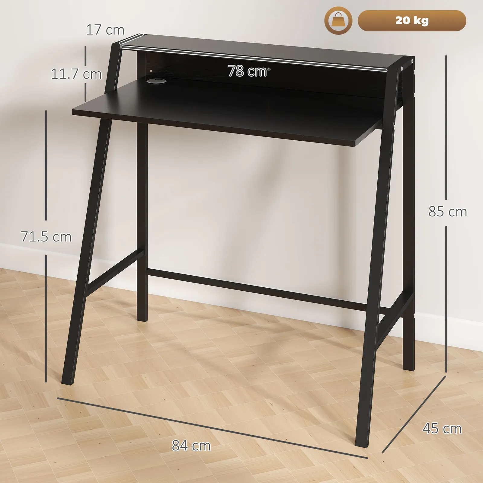 HOMCOM 2-Tier Storage Computer Workstation with Shelf, Metal Frame in Black 3