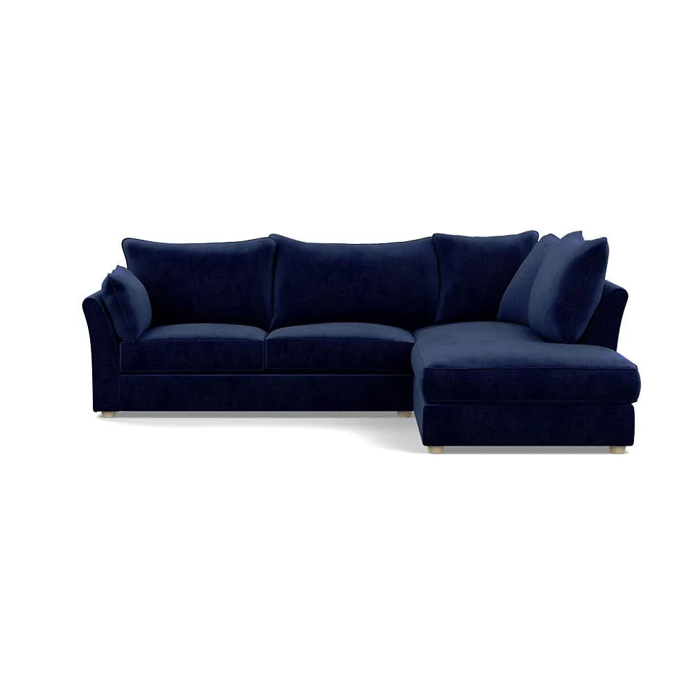 Heal's Tailor Right Hand Facing Corner Sofa Smart Luxe Velvet Midnight Natural Feet 1