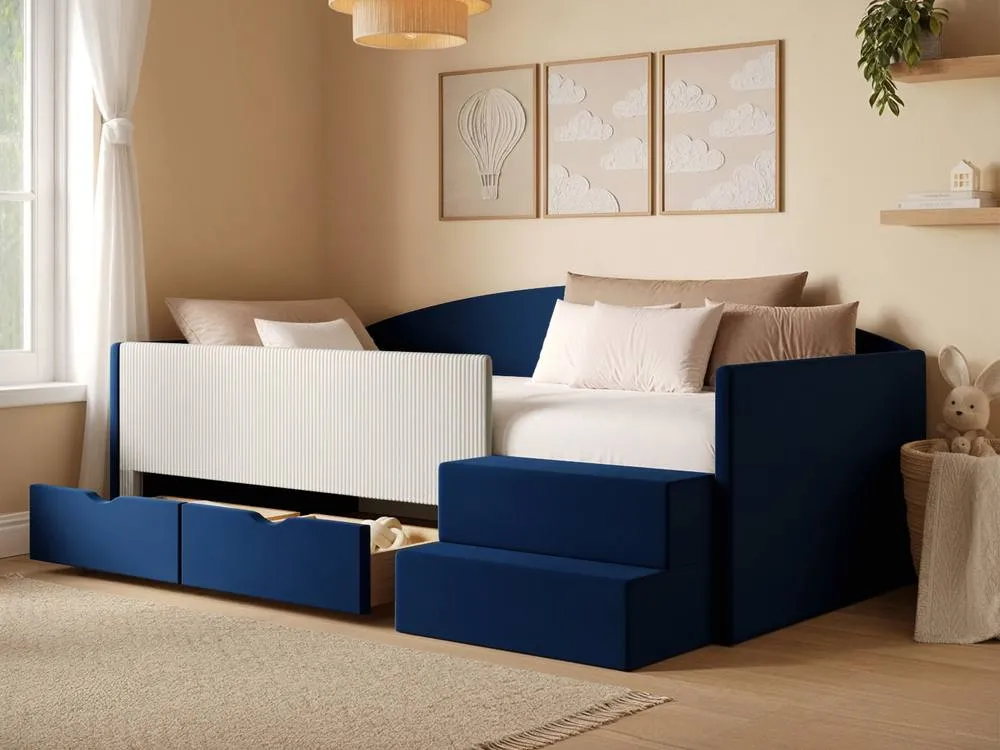 Flair Elisa Velvet Storage Low Sleeper Bed with Beige Cord in Blue 3