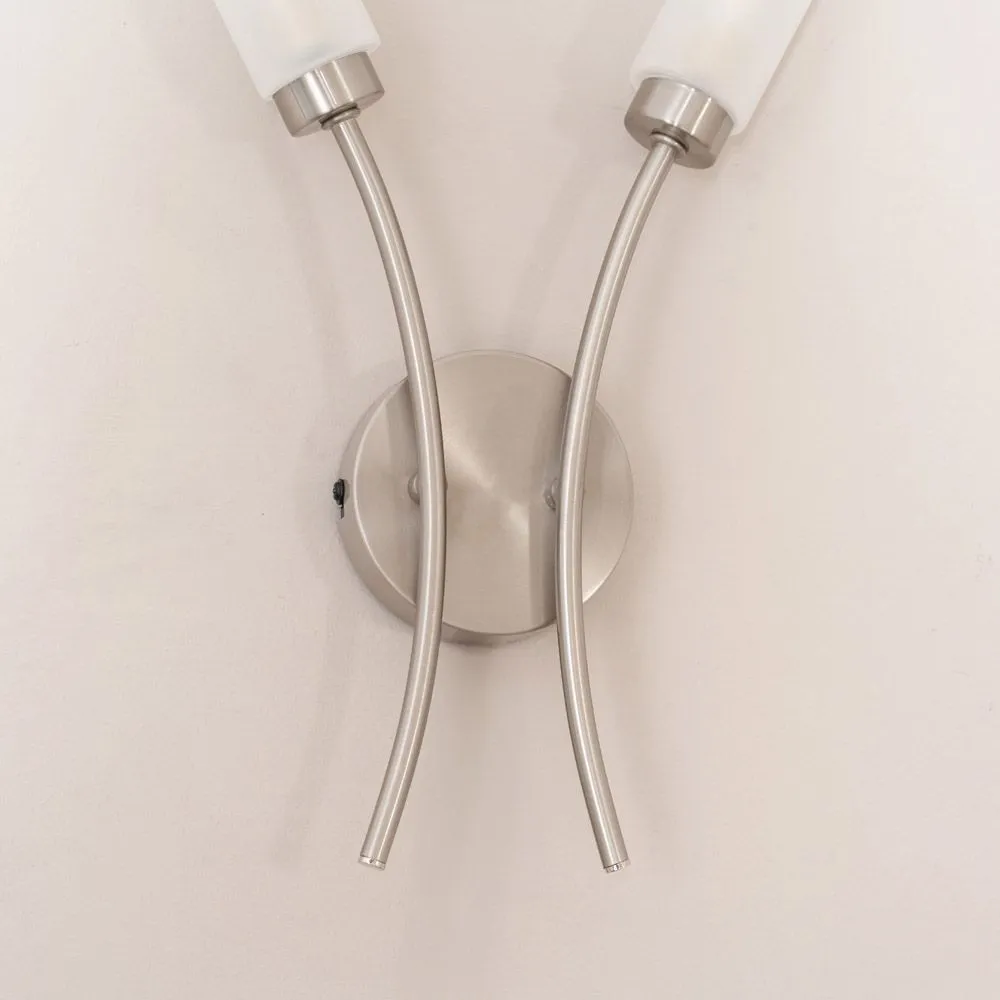 ValueLights Maya Pair of 2 Way Curved Upright Reed Shaded Wall Lights in Silver 3