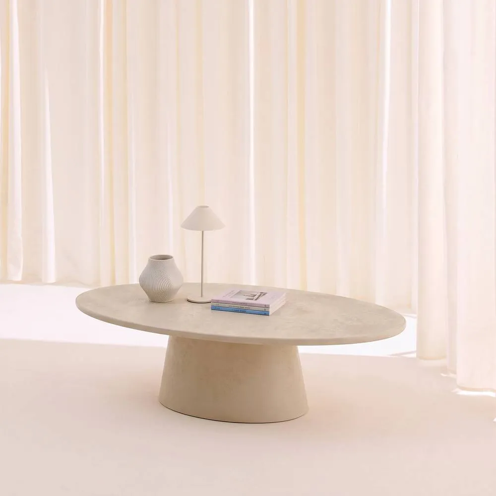 sweeek Oval coffee table with concrete effect finish in White 4