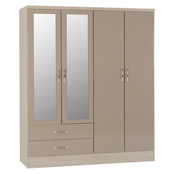 Nevada 4 Door 2 Drawer Wardrobe, Mirrored 2