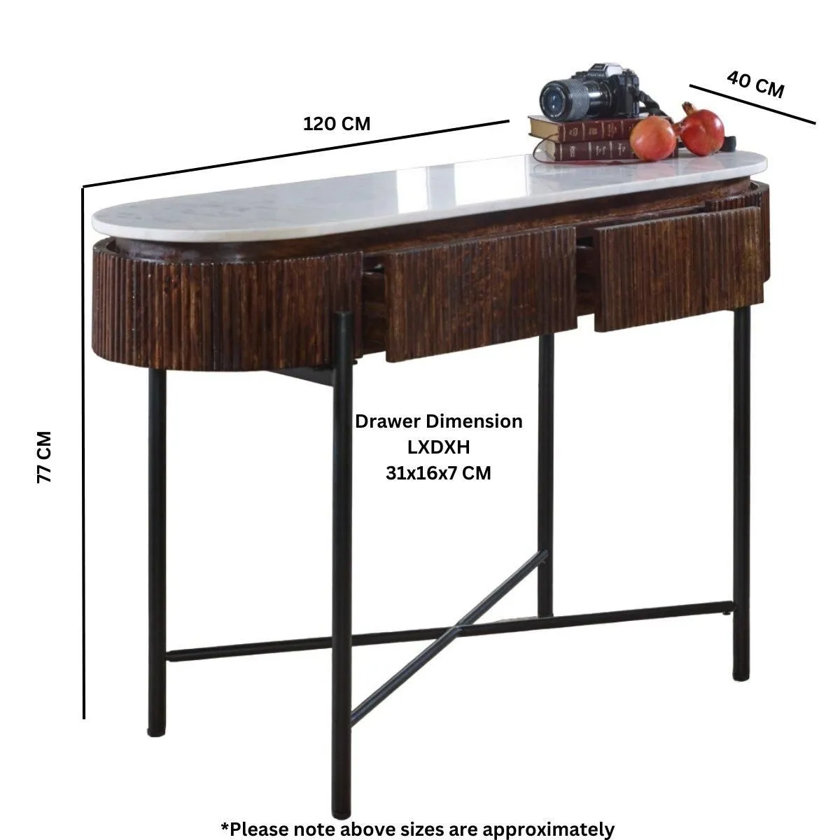 IH Design Tilden Mango Wood Console Table With Marble Top & Metal Legs in White 6