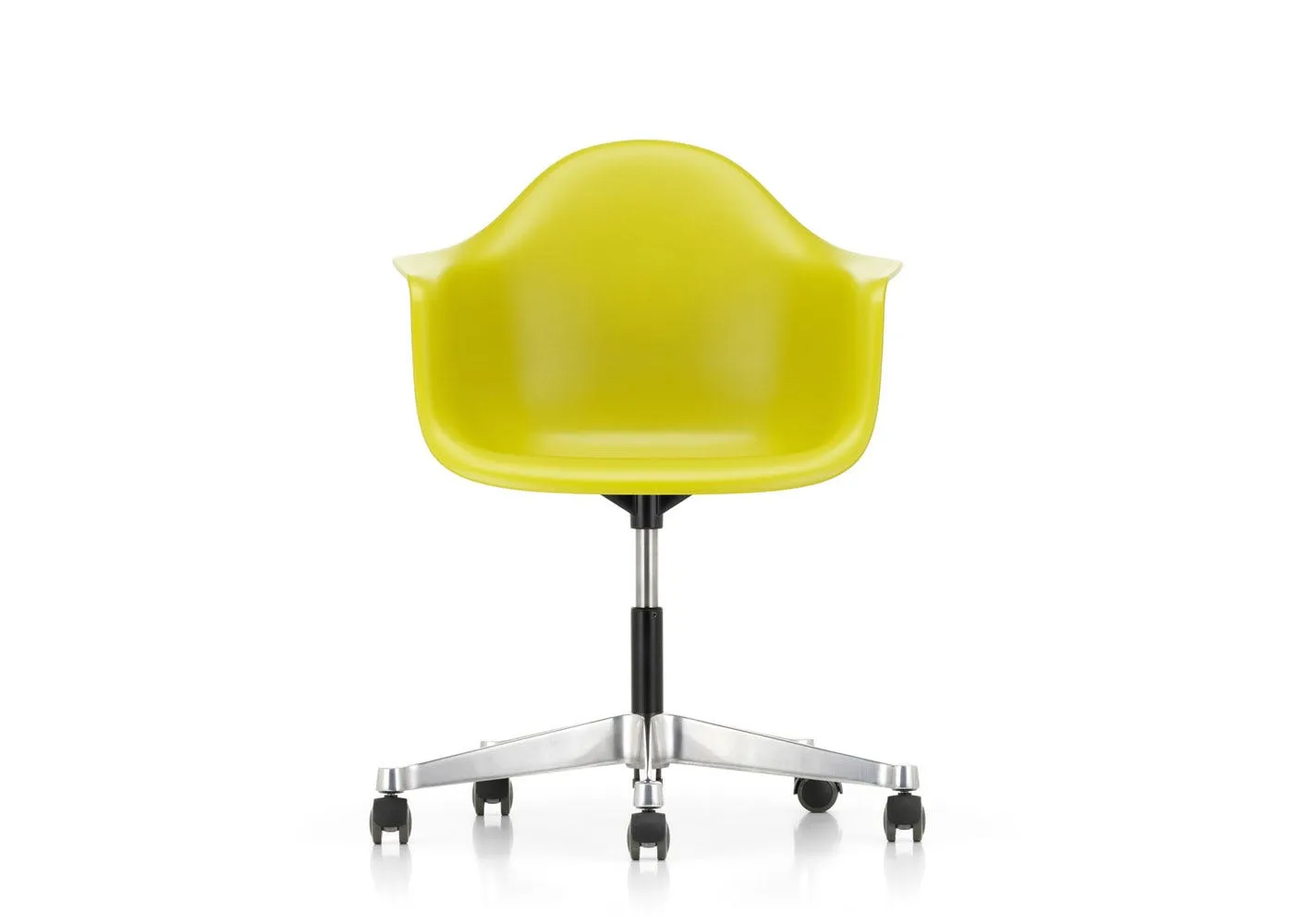 Vitra Eames PACC Armchair New Height Mustard Alumimium Base Hard Floor Castors 1