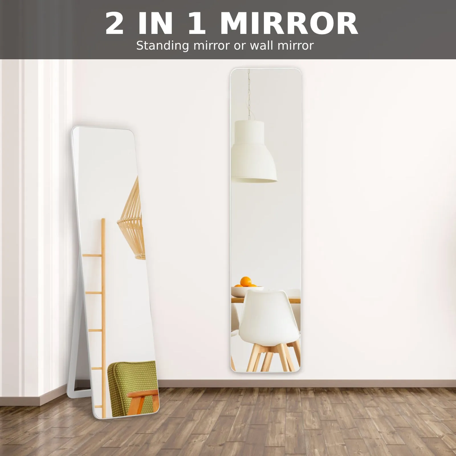Costway Full Length Dressing Mirror Full Body Mirror Freestanding Wall Mounted in White 4