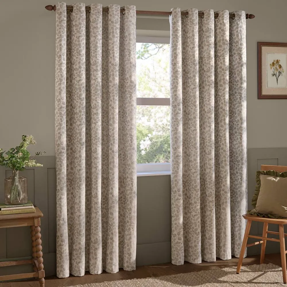 Wylder Grace Leaf Jacquard Fully Lined Eyelet Curtain Pair in Natural 2