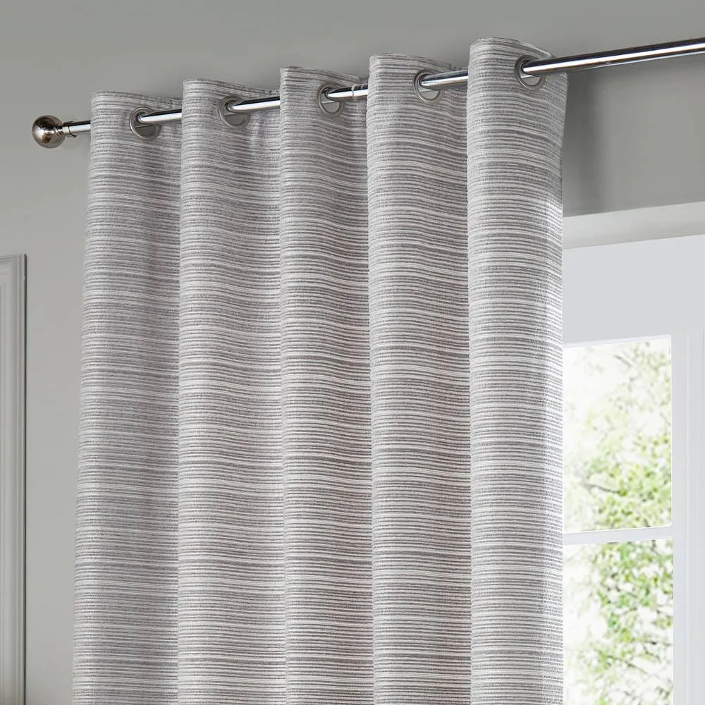 Paoletti Jupiter Chenille Jacquard Eyelet Curtain Pair in Silver 3