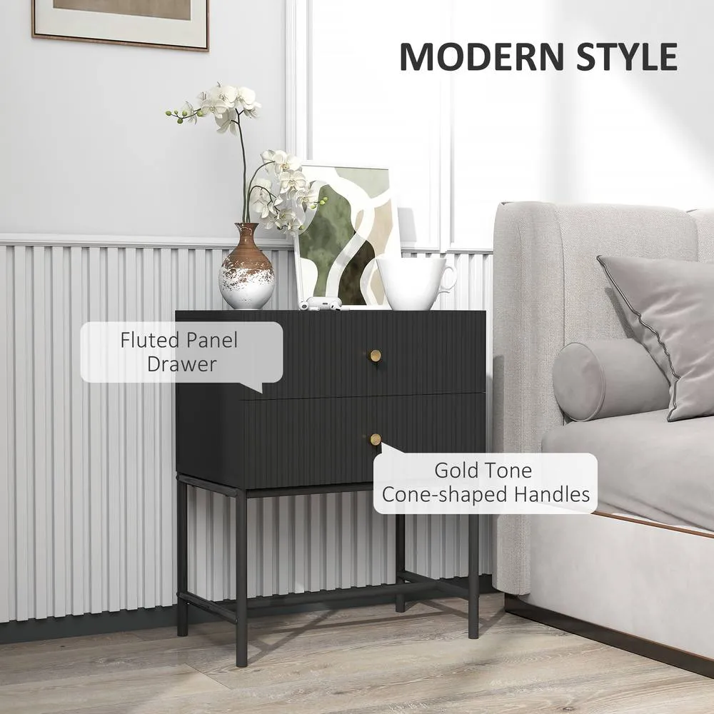 HOMCOM Modern Bedside Table Set of 2 with 2 Drawers for Bedroom, Black 4