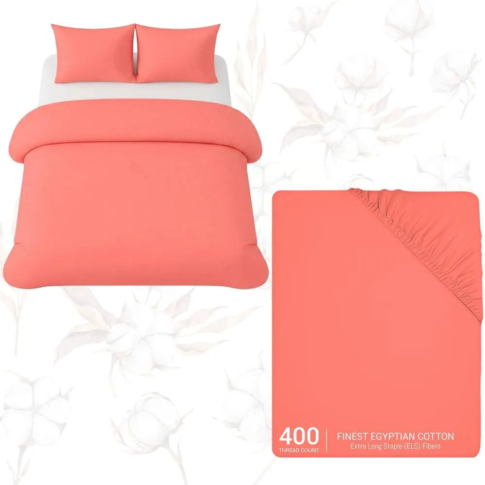 Grace Premium Egyptian Cotton King Size Duvet Cover Sets Ultrasoft in Coral