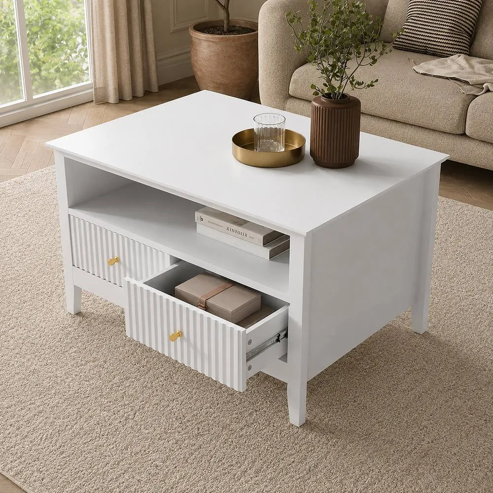 Melody Maison Fluted Four Drawer One Shelf Coffee Table - Hales White Range 2