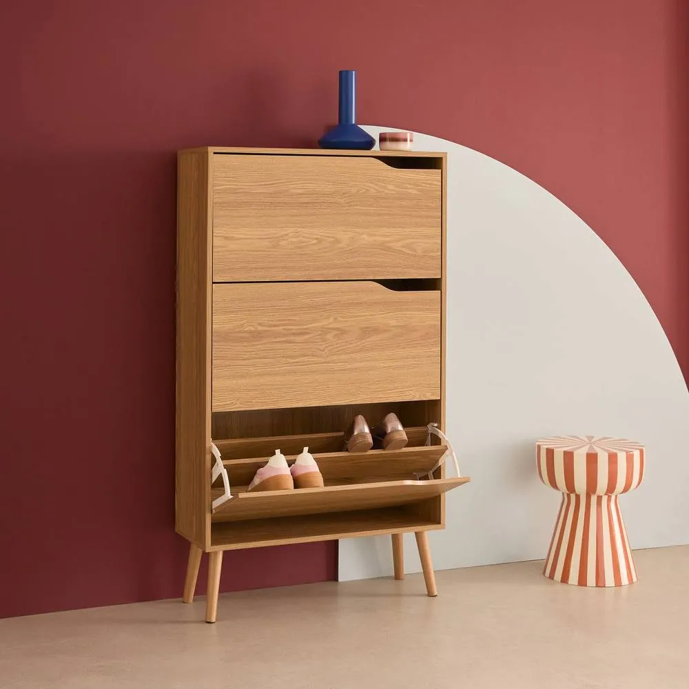 sweeek 3-door shoe cabinet with walnut wood effect in Beige 5