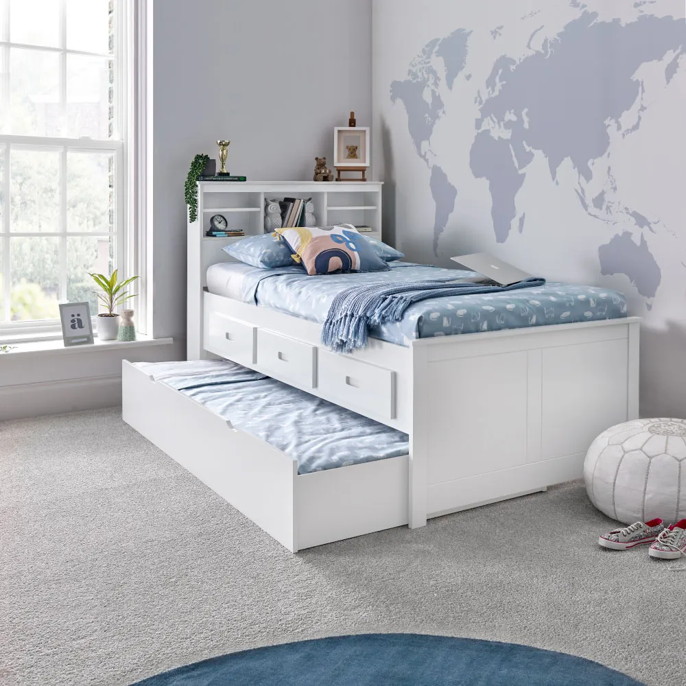 Veera - Single - Guest Day Bed - Guest Bed Trundle - White - Wooden - 3ft - Happy Beds 1