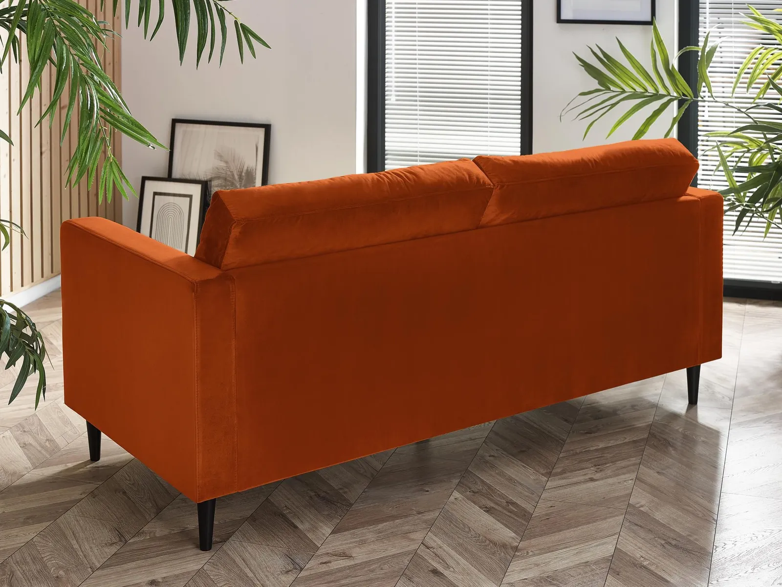 FurnitureboxUK Jade 3-Seater Soft Touch Velvet Sofa With Solid Wood Frame in Burnt Orange 4