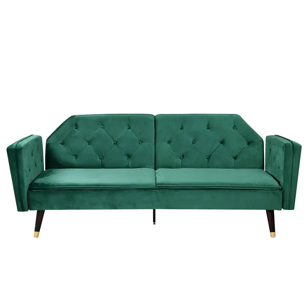 Comfy Living Ltd Plush Velvet Tufted Sofa Bed In Various Colours With Black & Gold Legs in Green 4