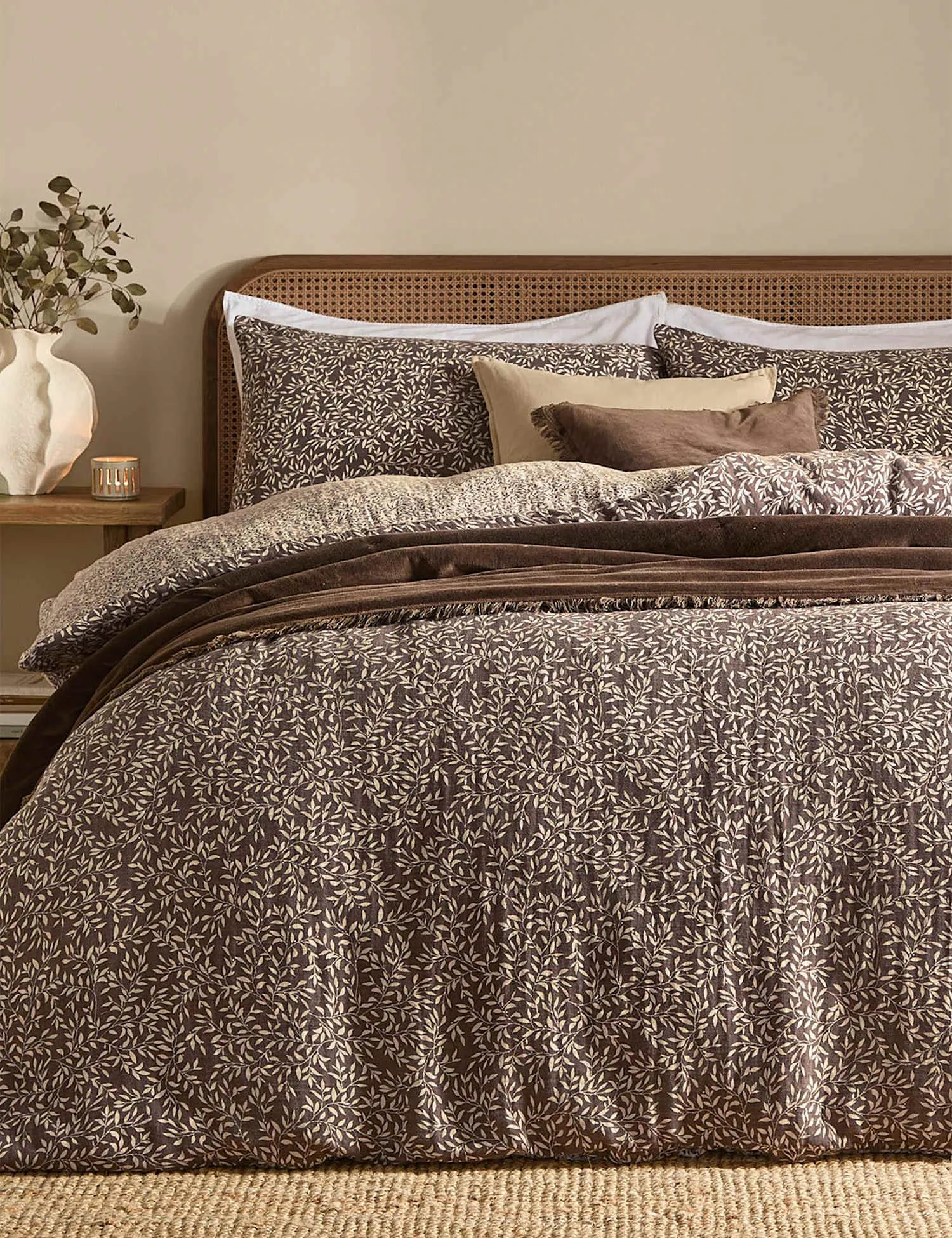 YARD Perrie Leaf Pure Cotton Muslin Bedding Set Brown Mix