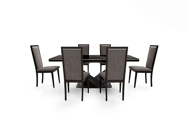 Vita Extending Dining Table and 6 Wooden Chairs with Plain Upholstered Backs - 260-cm - Miraglio Granite