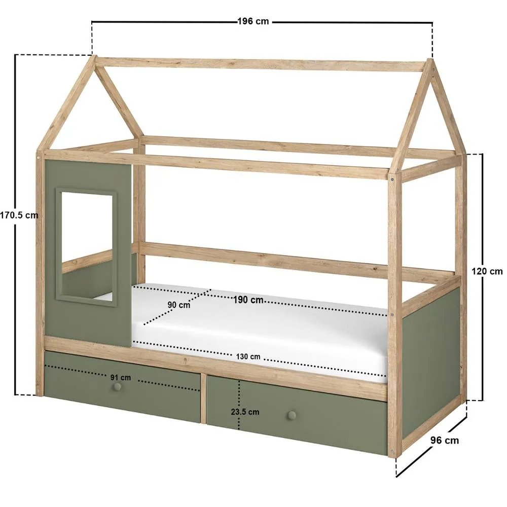 Flair Ted Play House Wooden Bed with Storage in Green 6