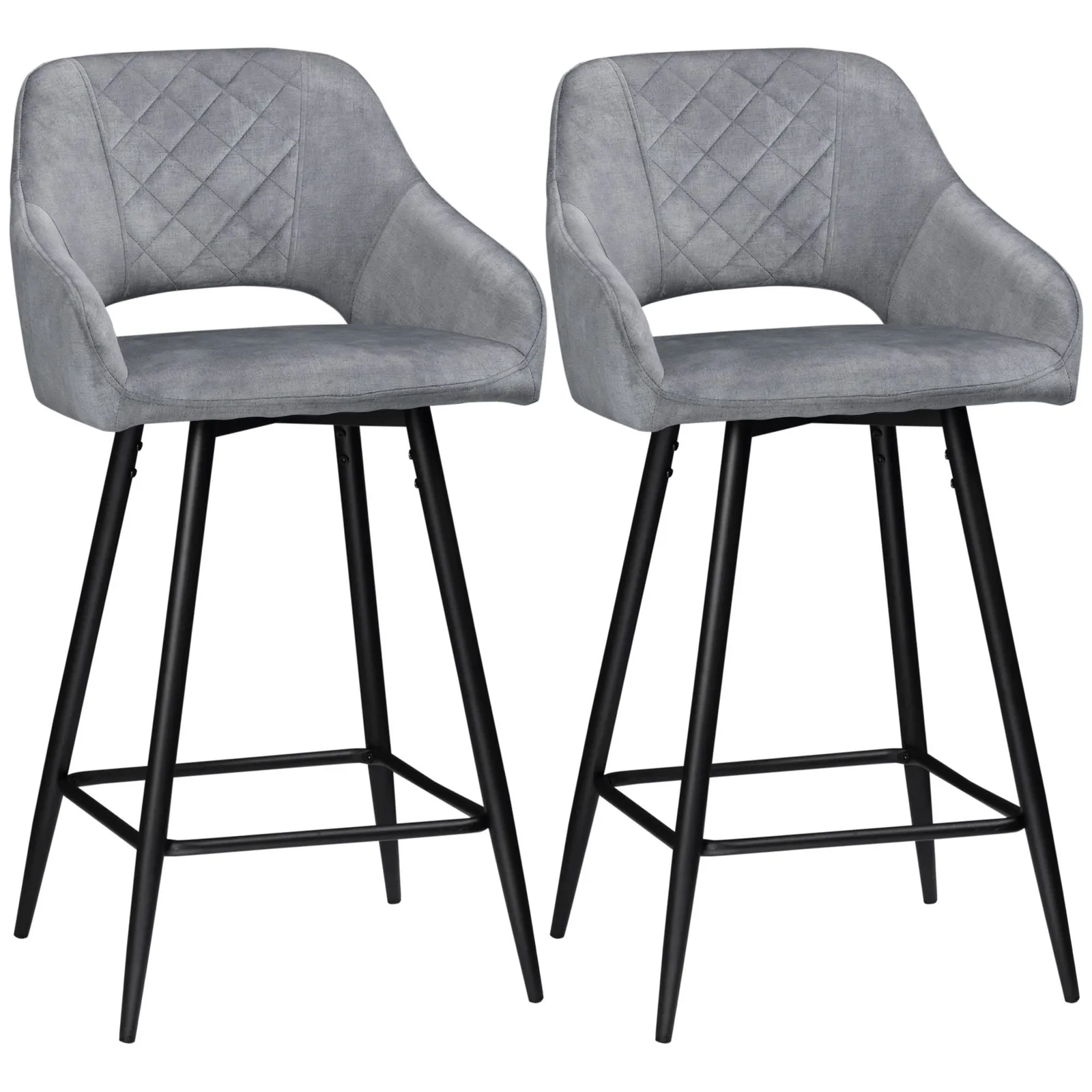 HOMCOM Stools Set of 2, Velvet-Touch Fabric Counter Height Bar Chairs in Grey 2